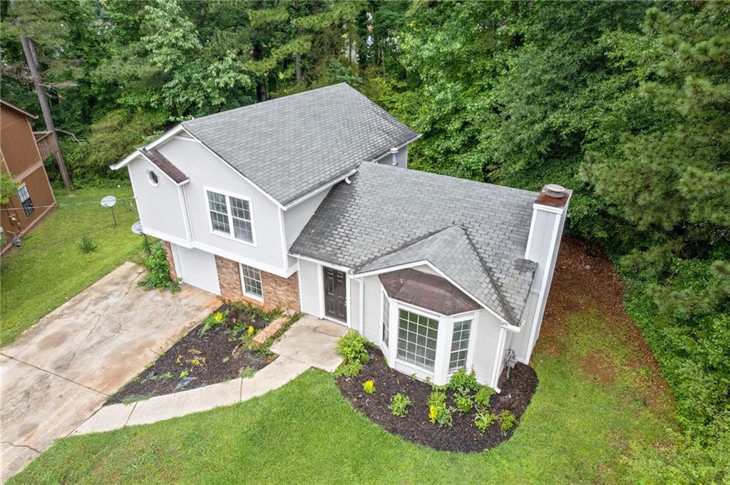 an aerial view of a house