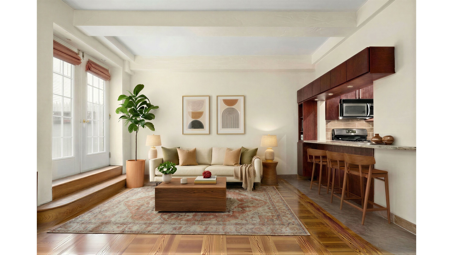 140 7th Avenue, Unit 1P Manhattan, NY 10011 - Photo 4 of 10 a living room with furniture and a rug