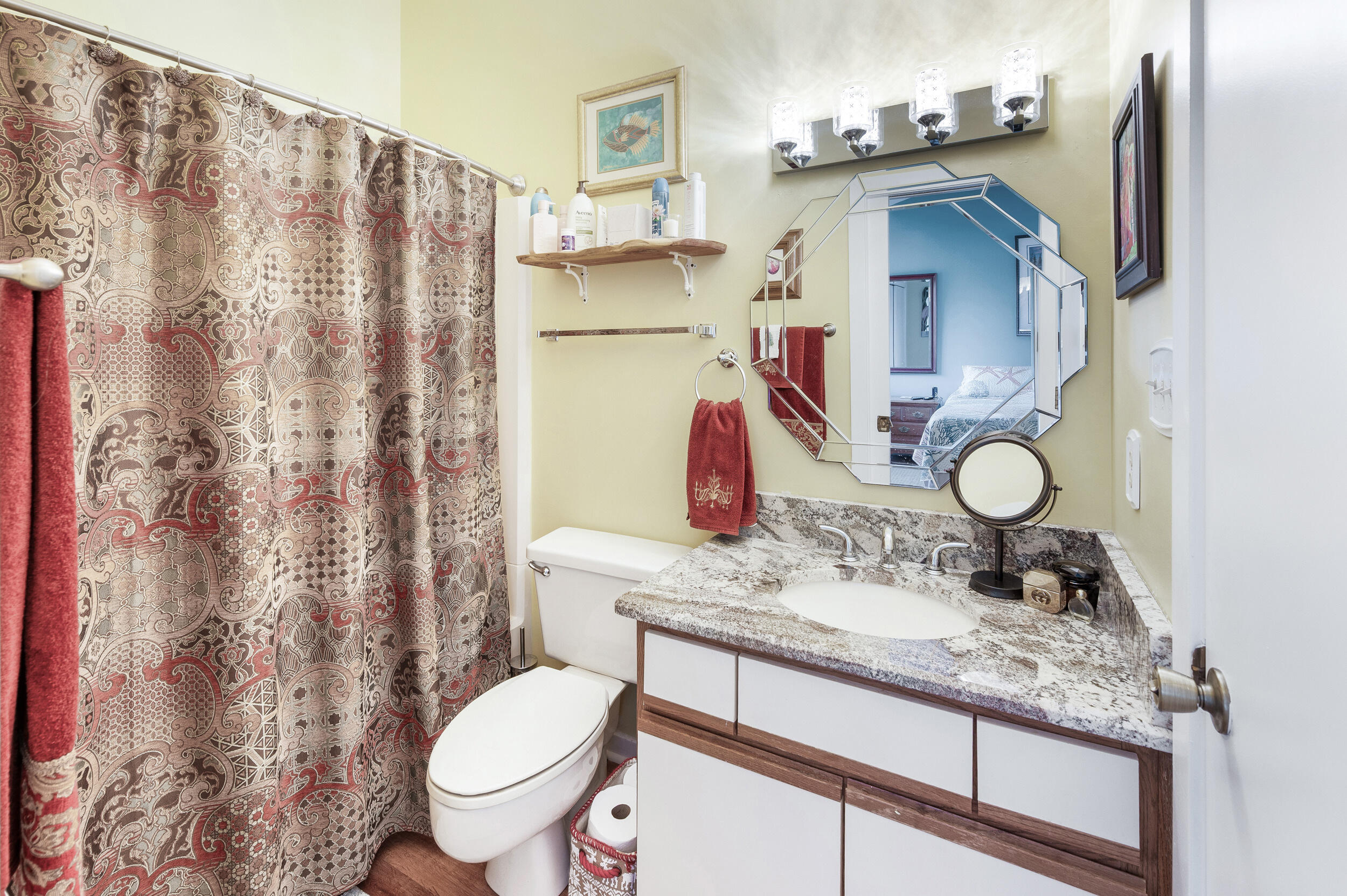 150 Sailor's Cove Drive, Unit 1218 Moneta, VA 24121 - Photo 19 of 56 a bathroom with a granite countertop toilet sink and mirror