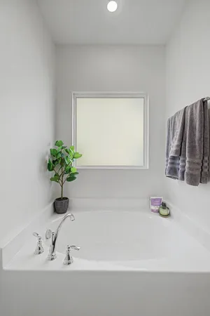 a bathroom with a bathtub