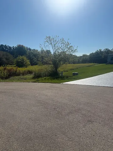 a view of a field with an ocean