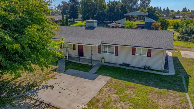 aerial view of a house with garden