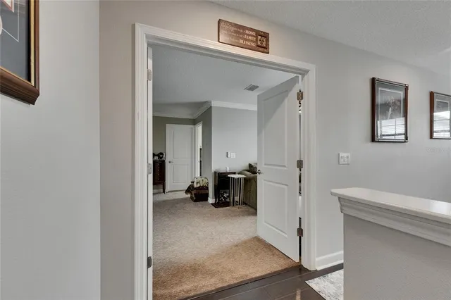 a living room with furniture and a mirror