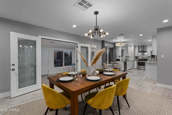 a view of a dining room and livingroom