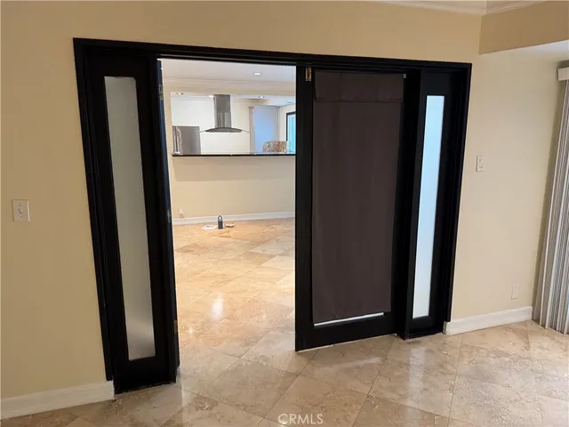 an empty room with a door