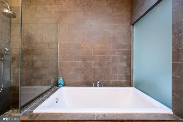 a bathroom with a bathtub