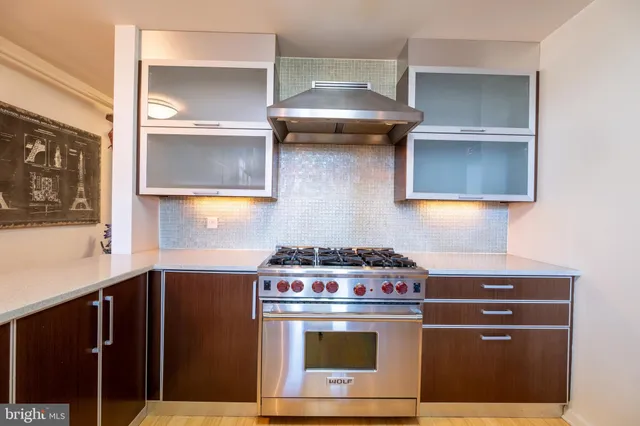 a stove top oven sitting inside of a kitchen