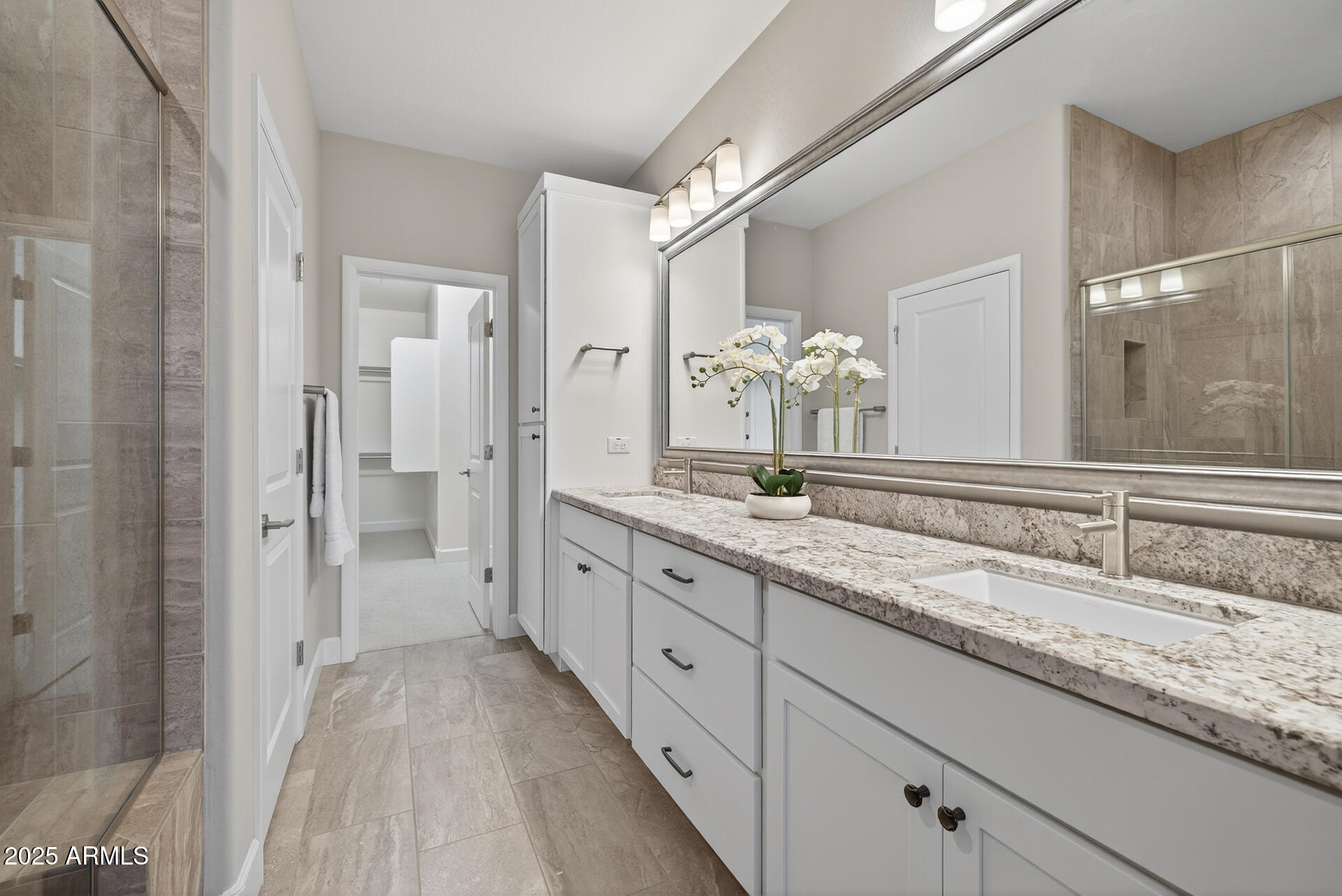 17662 East Chevelon Canyon Circle Rio Verde, AZ 85263 - Photo 14 of 31 a spacious bathroom with a granite countertop sink mirror and a shower