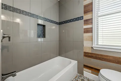 a bathroom with a toilet and a bathtub