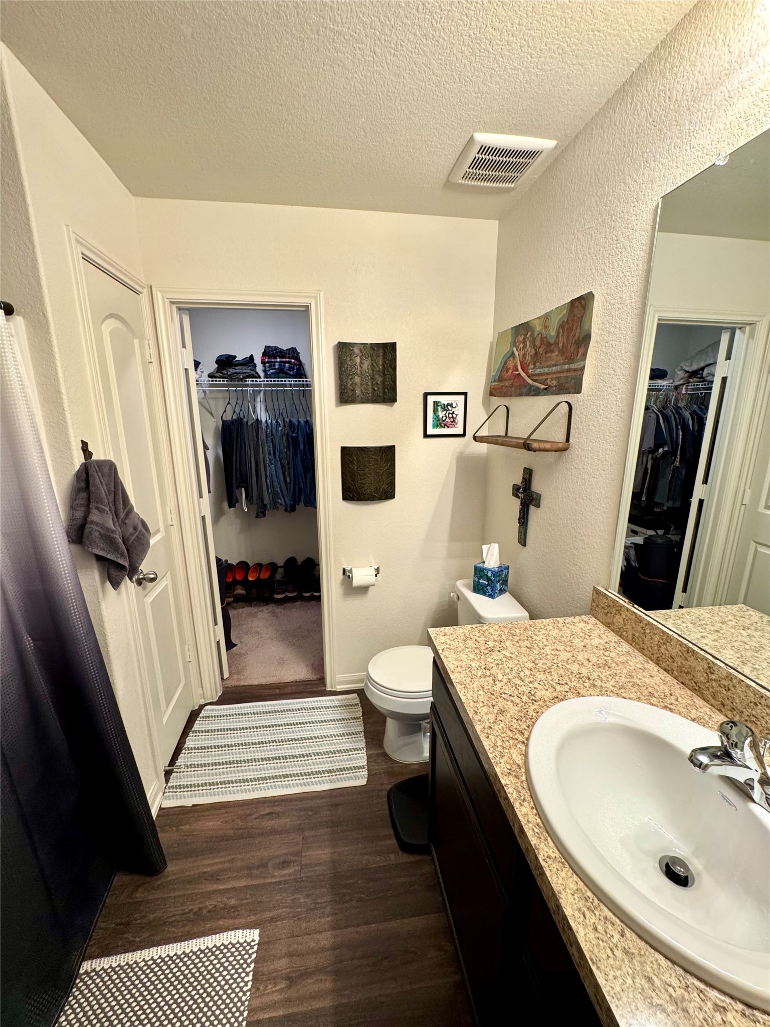 205 Denson Lane, Unit 8D Jarrell, TX 76537 - Photo 23 of 29 a en suite bathroom with a granite countertop sink and a mirror