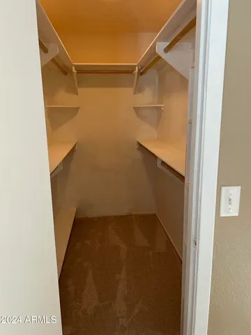 a view of walk in closet with empty racks