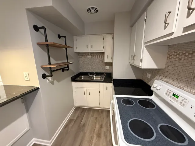 a kitchen with a stove a sink and a refrigerator