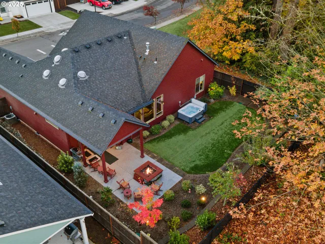 an aerial view of a house