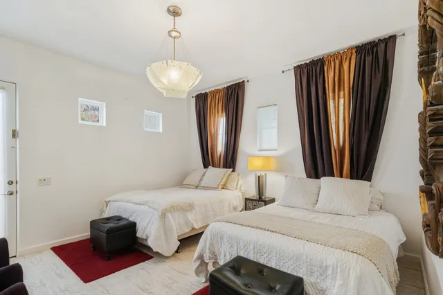 a picture of a living room and a bathroom