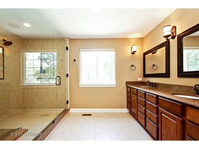 287 Hickory Road Lake Zurich, IL 60047 - Photo 10 of 25 a bathroom with a granite countertop sink mirror vanity and a bathtub