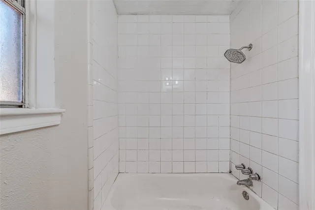 a bathroom with a bathtub