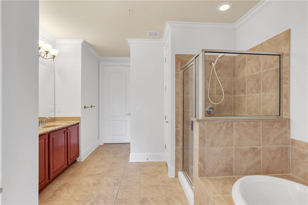 2300 Peachford Road, Unit 1209 Atlanta, GA 30338 - Photo 17 of 31 a bathroom with a granite countertop sink a toilet and shower