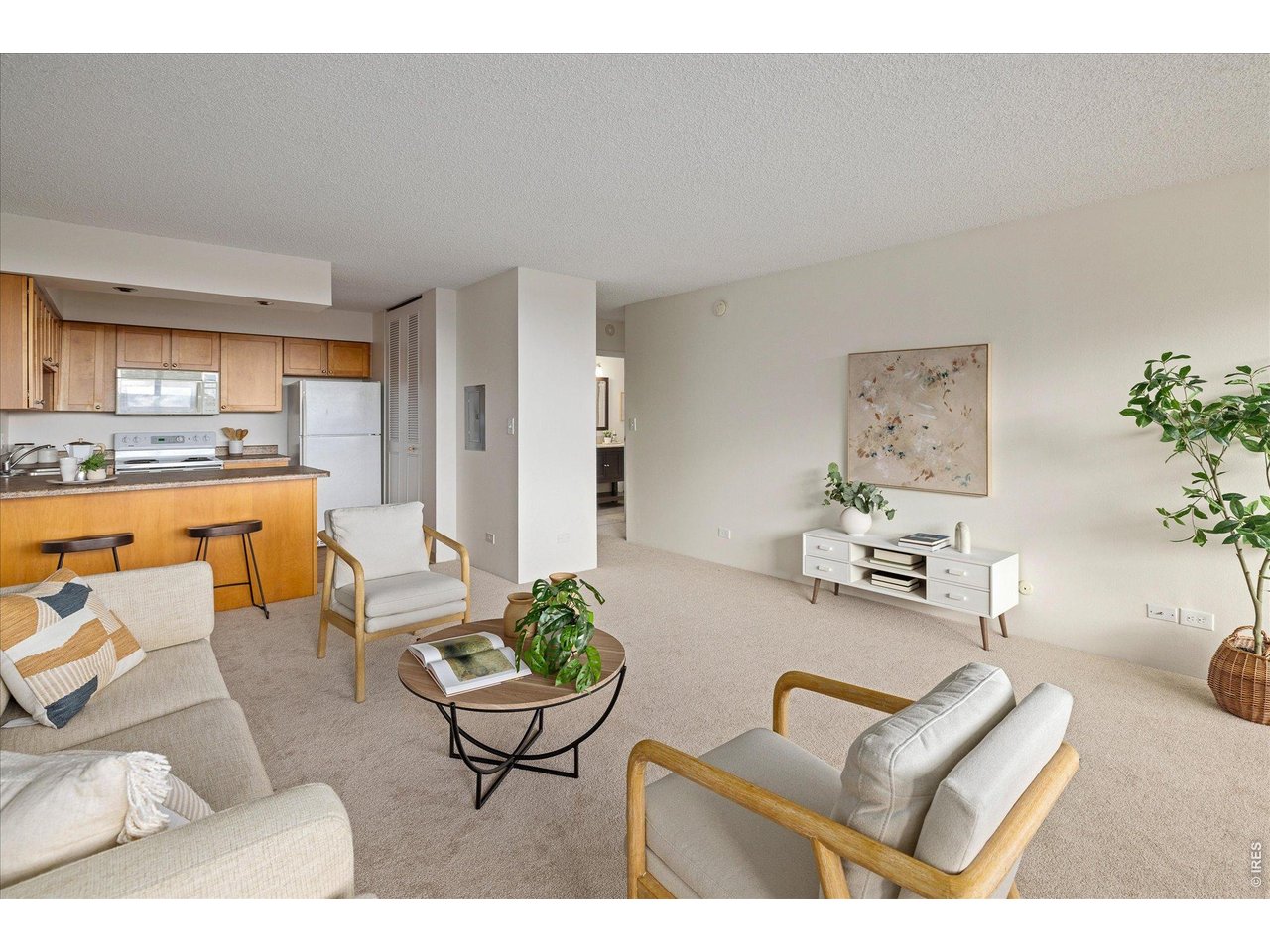 1850 Folsom Street, Unit 503 Boulder, CO 80302 - Photo 8 of 22 a living room with furniture and a kitchen