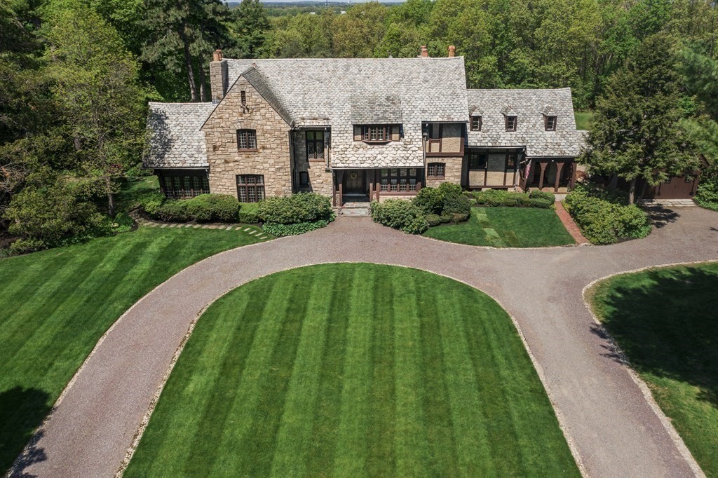 a aerial view of a house with garden