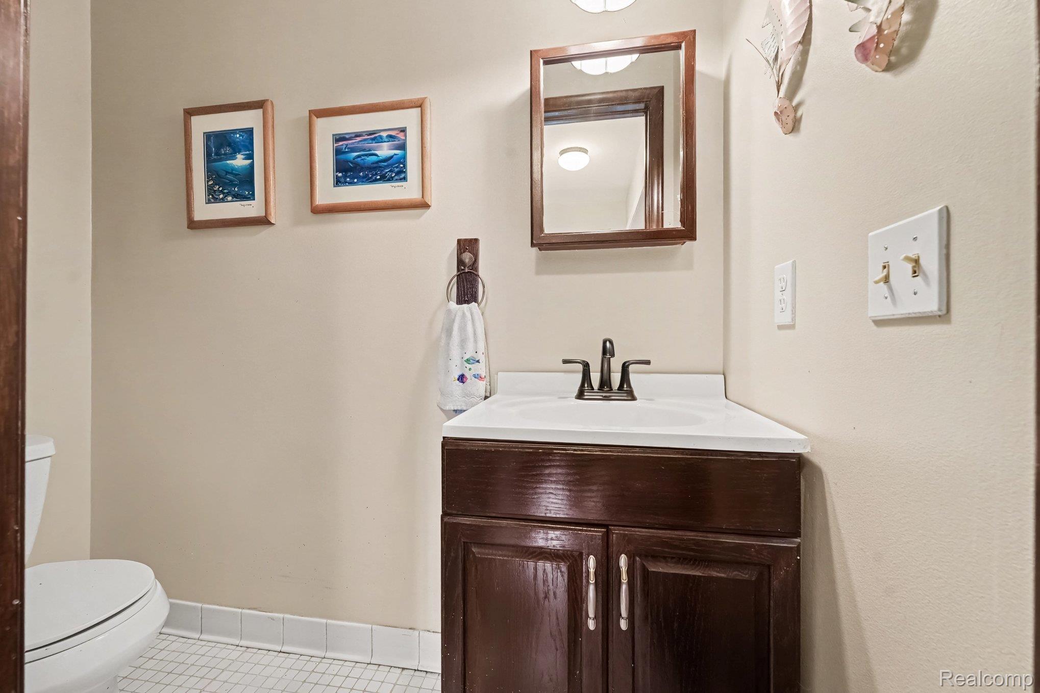 107 Michelle Drive Romeo, MI 48065 - Photo 25 of 30 Corner vanity with a white countertop and dark wood-finish cabinetry