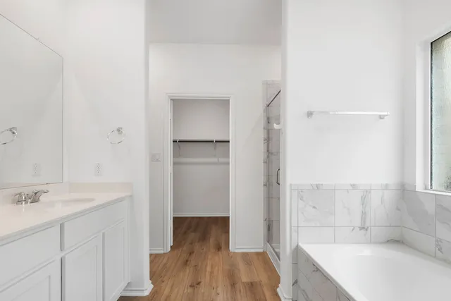a bathroom with a sink and a large mirror