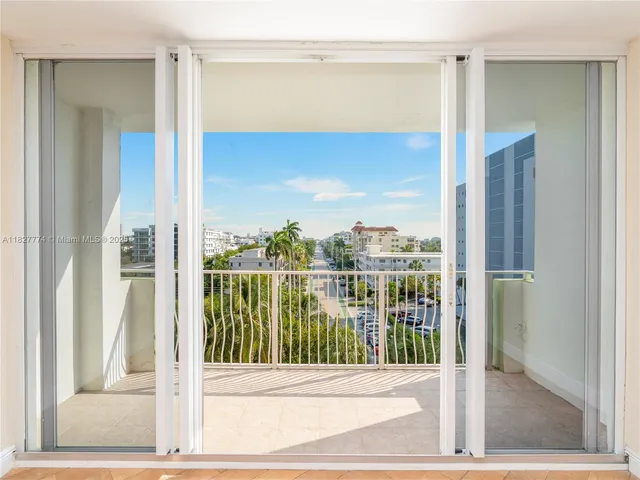 a view of a balcony from door