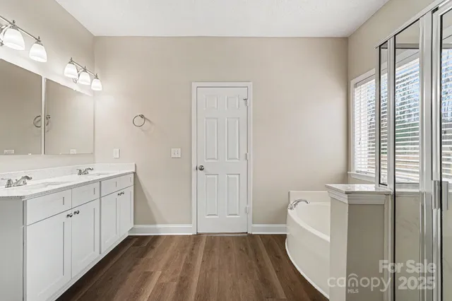 a bathroom with a sink a mirror and a bathtub