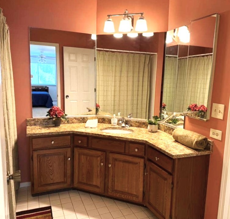 1410 Tulip Court, Unit D2 Wheeling, IL 60090 - Photo 18 of 30 a bathroom with a granite countertop sink and a mirror