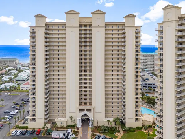 a city view with tall buildings