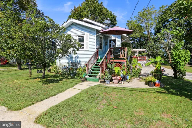 a view of a garden with a slide