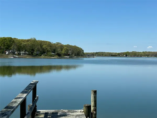 a view of a lake with a city