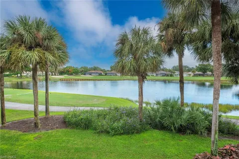 a view of a garden with a fountain