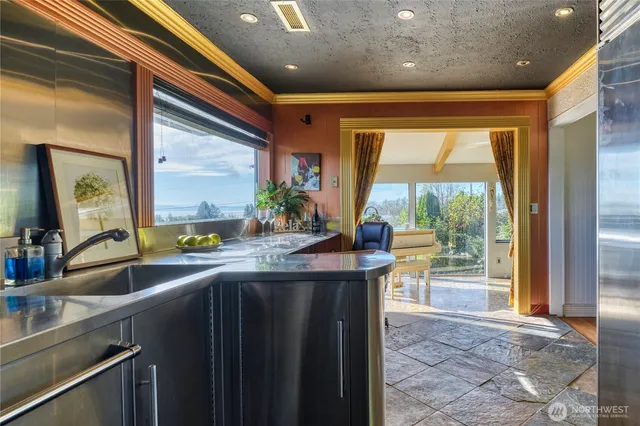 a kitchen with counter top space