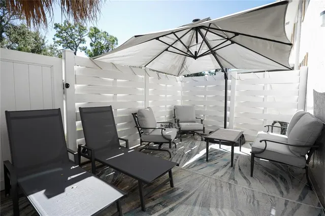 a outdoor view with a sitting space