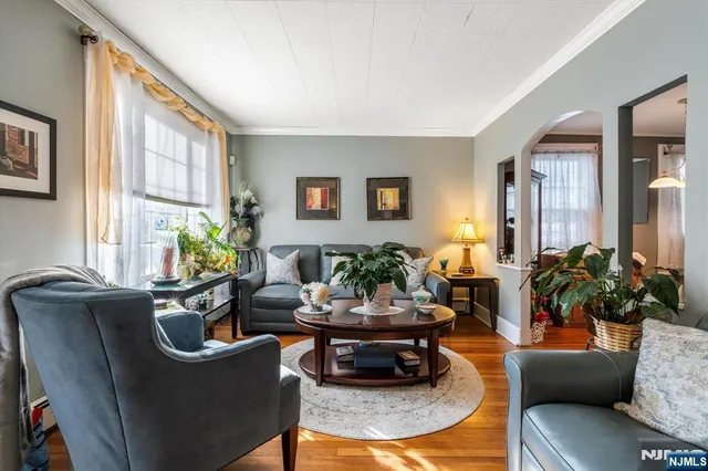 a living room with furniture potted plant and a window