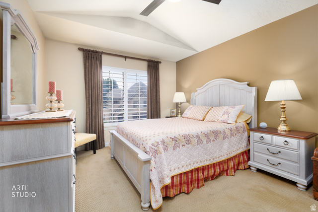 6761 950 East Midvale, UT 84047 - Photo 20 of 44 Bedroom featuring vaulted ceilings and neutral carpeting