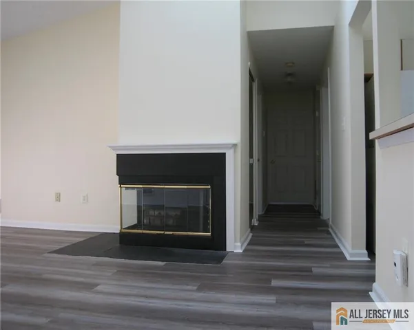 a room with a fireplace