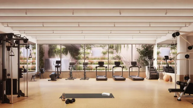 a view of a room with gym equipment