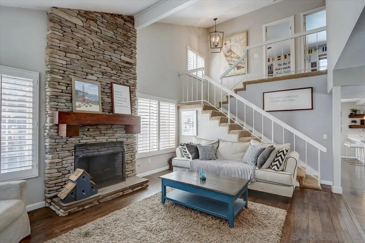 4094 Tambor Road San Diego, CA 92124 - Photo 7 of 49 a living room with furniture and a fireplace
