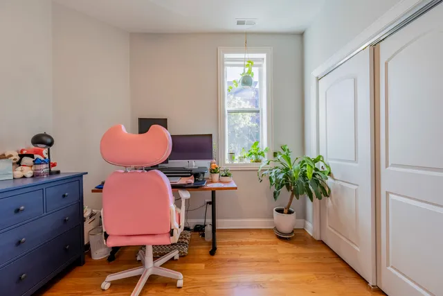 a room with furniture and a potted plant