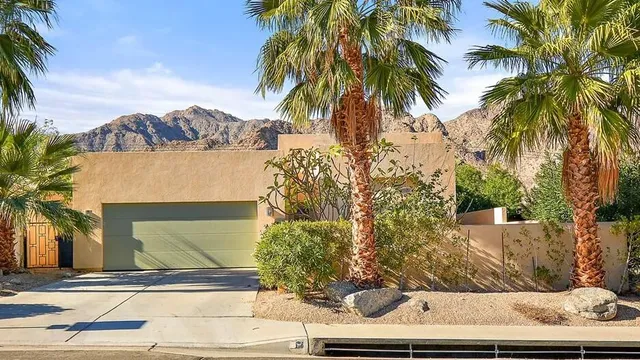 a view of a yard with palm trees