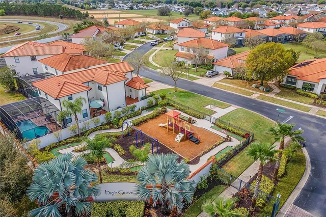 an aerial view of residential building and lake view
