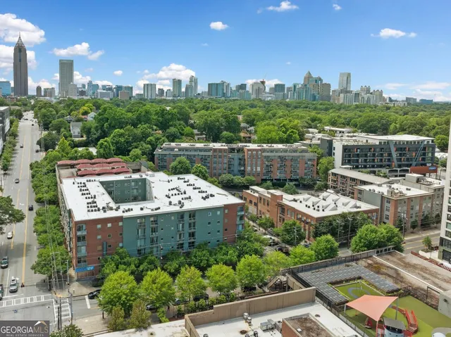 a view of a building with a street