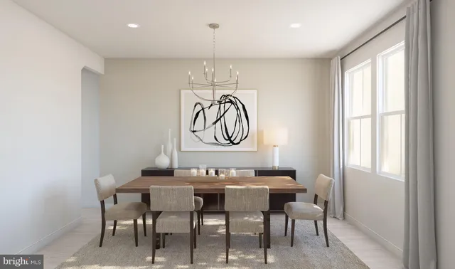 a view of a a dining room with furniture window and outside view