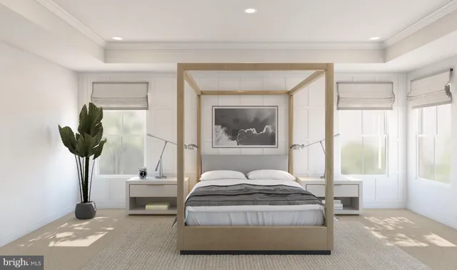 a living room with a couch and a potted plant