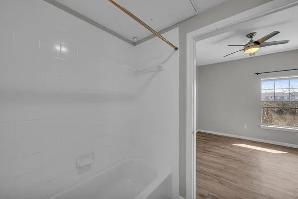 a bathroom with a bathtub