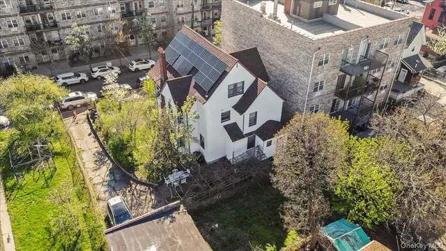 an aerial view of a cars park