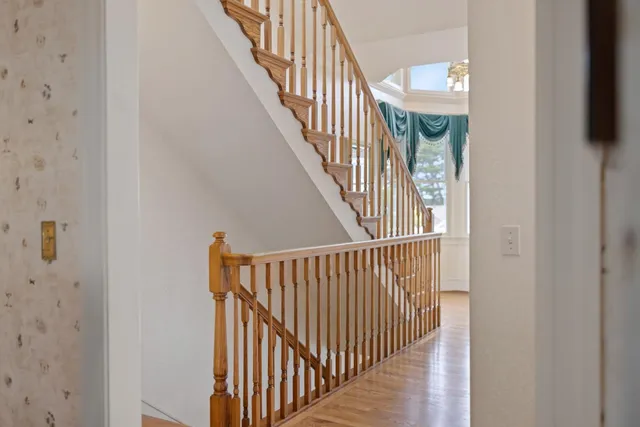 a view of staircase with wooden floor and stairs