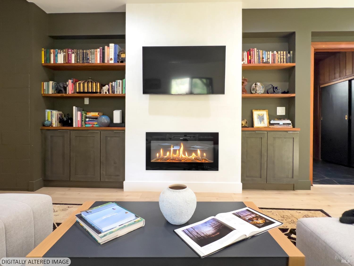 16620 Guernewood Road Guerneville, CA 95446 - Photo 39 of 66 Venetian plaster finish surrounds the fireplace.