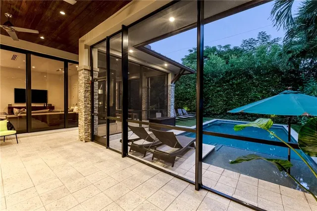 a view of an outdoor space with seating area